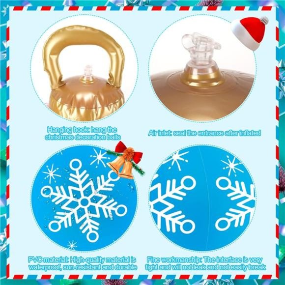 2PCS Inflatable Christmas Ball Decor,24 " Blue Snow Christmas PVC Inflatable - Picture 5 of 6